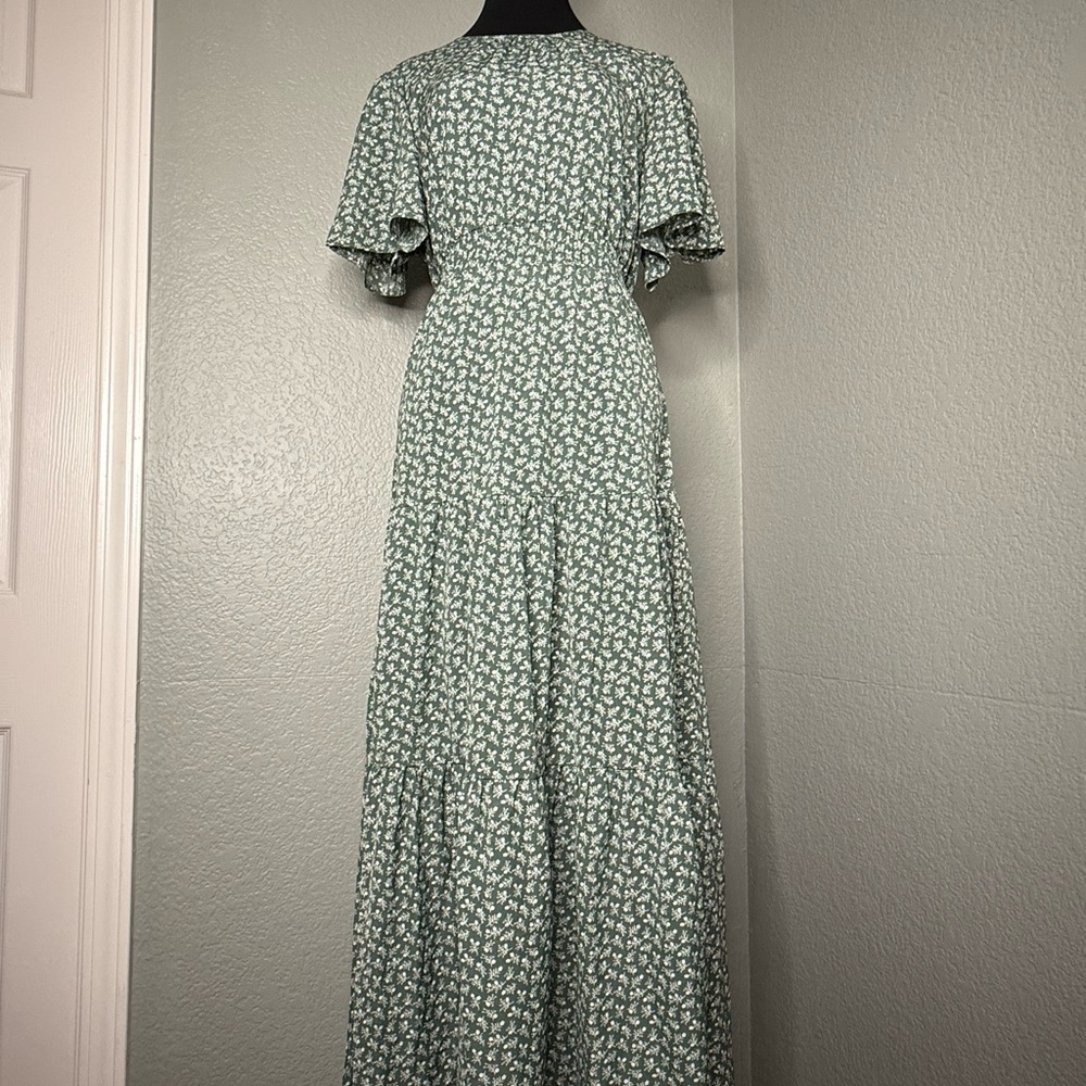 SHEIN Clasi Ditsy Floral Print Shirred Waist Ruffle Hem Dress